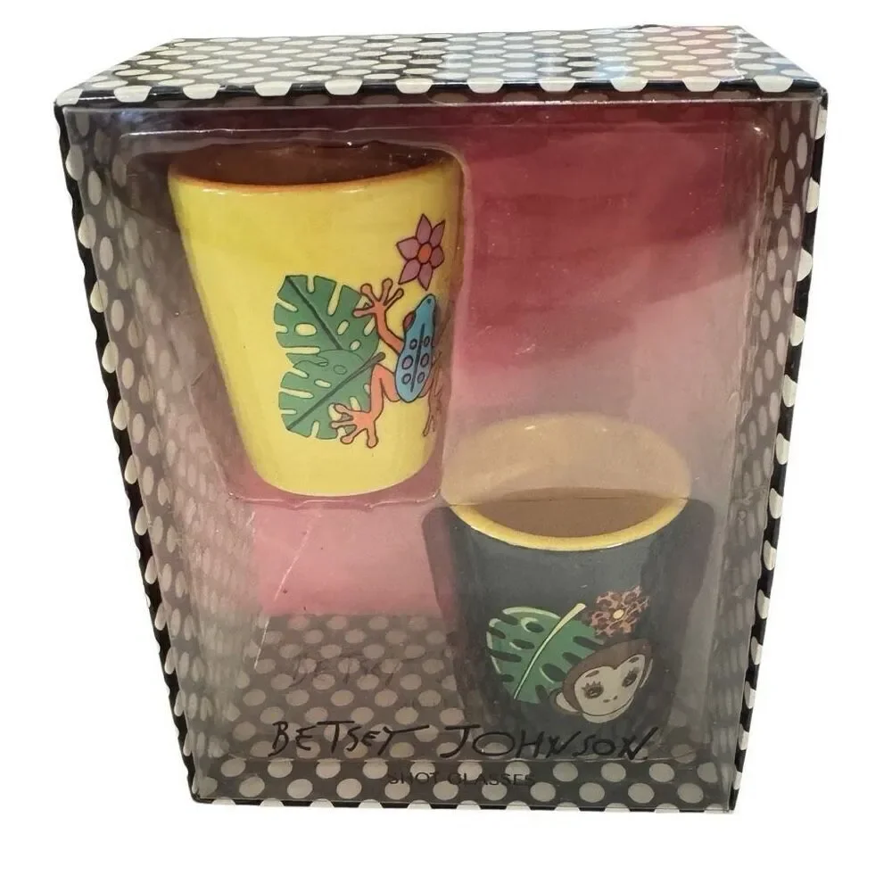 Betsey Johnson Shot Glass Monkey Tree Frog Thick Glass Opaque NEW